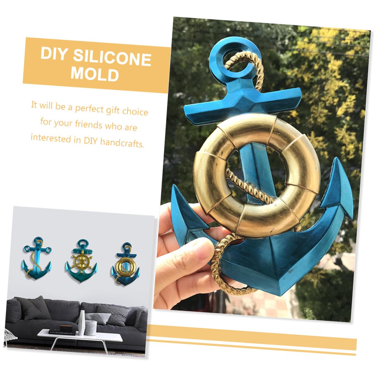 Zerodeko Stampo in Silicone per Ancora Fai da Te, 4 Pezzi Antiaderenti Riutilizzabili per Decorazioni Murali Artigianali, Resistente e Flessibile per Lavori Creativi Personalizzati