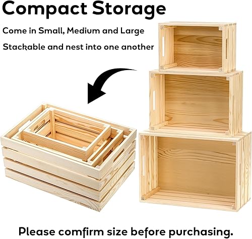 Miniatura 4 de Youeon Juego de 3 cajas de madera rústica con asas, cajas de madera decorativas, caja de almacenamiento de madera para cocina, oficina, dormitorio,