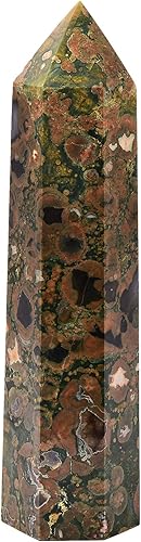 Miniatura 2 de AMOYSTONE Varita de jaspe de bosque lluvioso, columna hexagonal de cristal curativo, varita de cristal irregular natural, 6 puntos, torre de jaspe