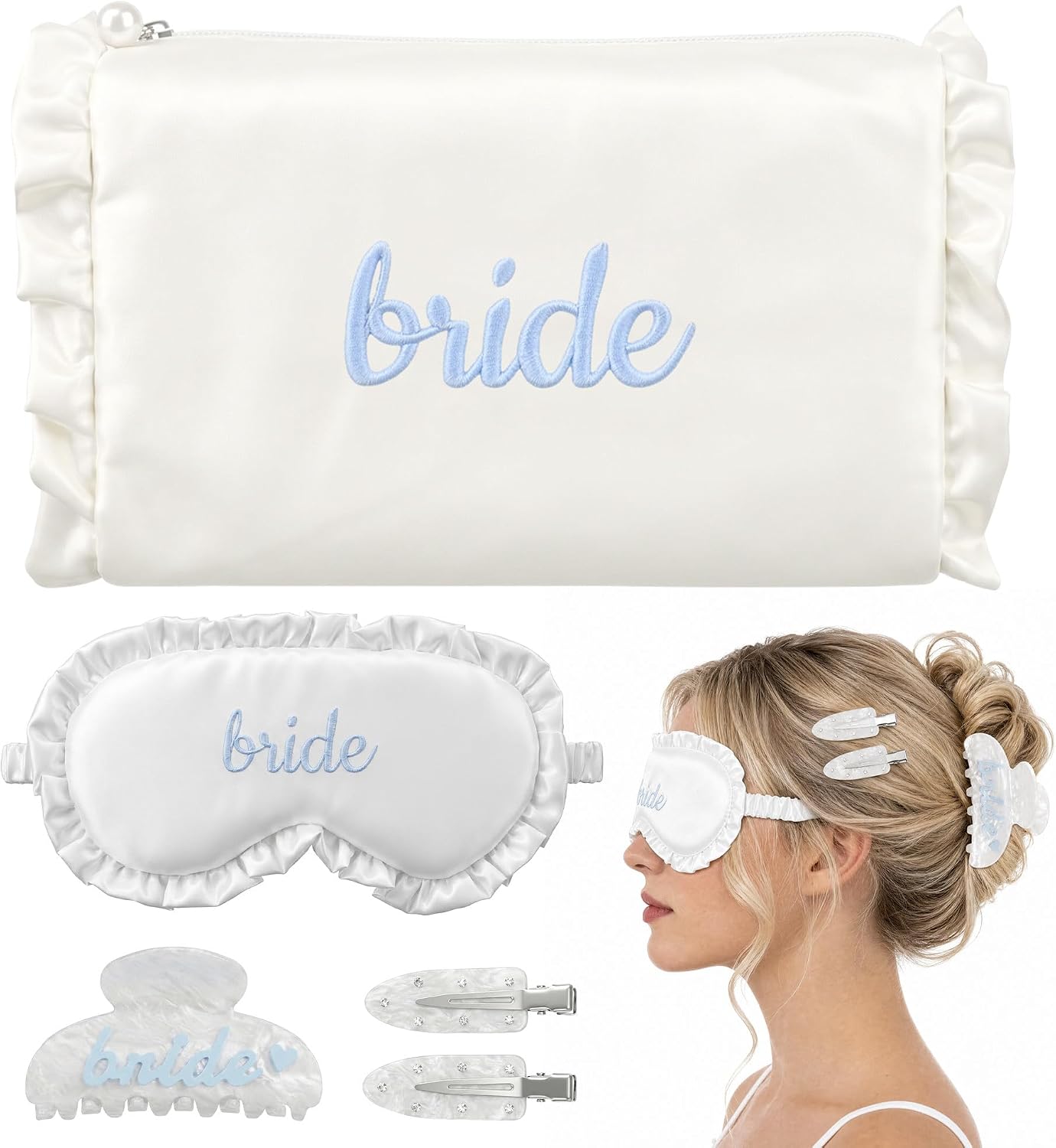 4 Pcs Bride Gift Set with Hair Clip & Makeup Bag,Wedding Day Emergency Kit