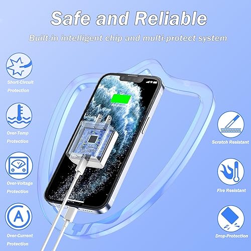 Miniatura 3 de Cargador rápido para iPhone, [certificado Apple MFi] Paquete de 2 cargadores de pared PD USB C con cargador de pared USB C extra largo de 10 pies a