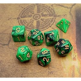 CREEBUY Green Mix Black Dice Set DND Polyhedral Dice for Dungeon and Dragons D&D RPG Role Playing Games 7-Die Set