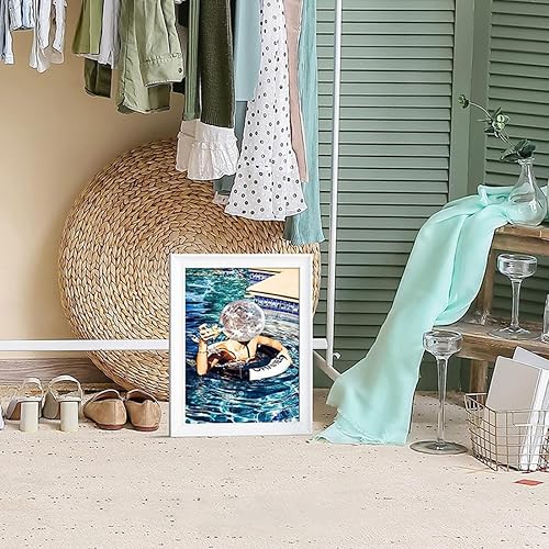 Vista 6 de Póster moderno de bola de discoteca para decoración de baño, arte de pared, lienzo de preppy, póster de impresión artística azul, divertido carrito