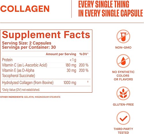 Miniatura 8 de Habit - Suplemento de colágeno (2 unidades, 120 cápsulas), nuevo aspecto, 2000 mg de péptidos de colágeno, vitamina C y vitamina E, salud de la
