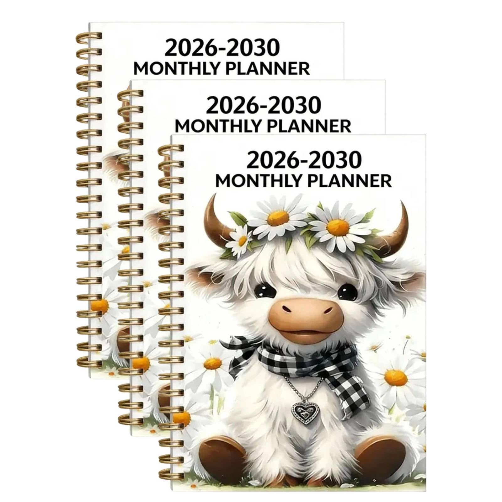 5 Year Monthly Planner 2026-2030, Highland Cow Calendar 2027，3PC