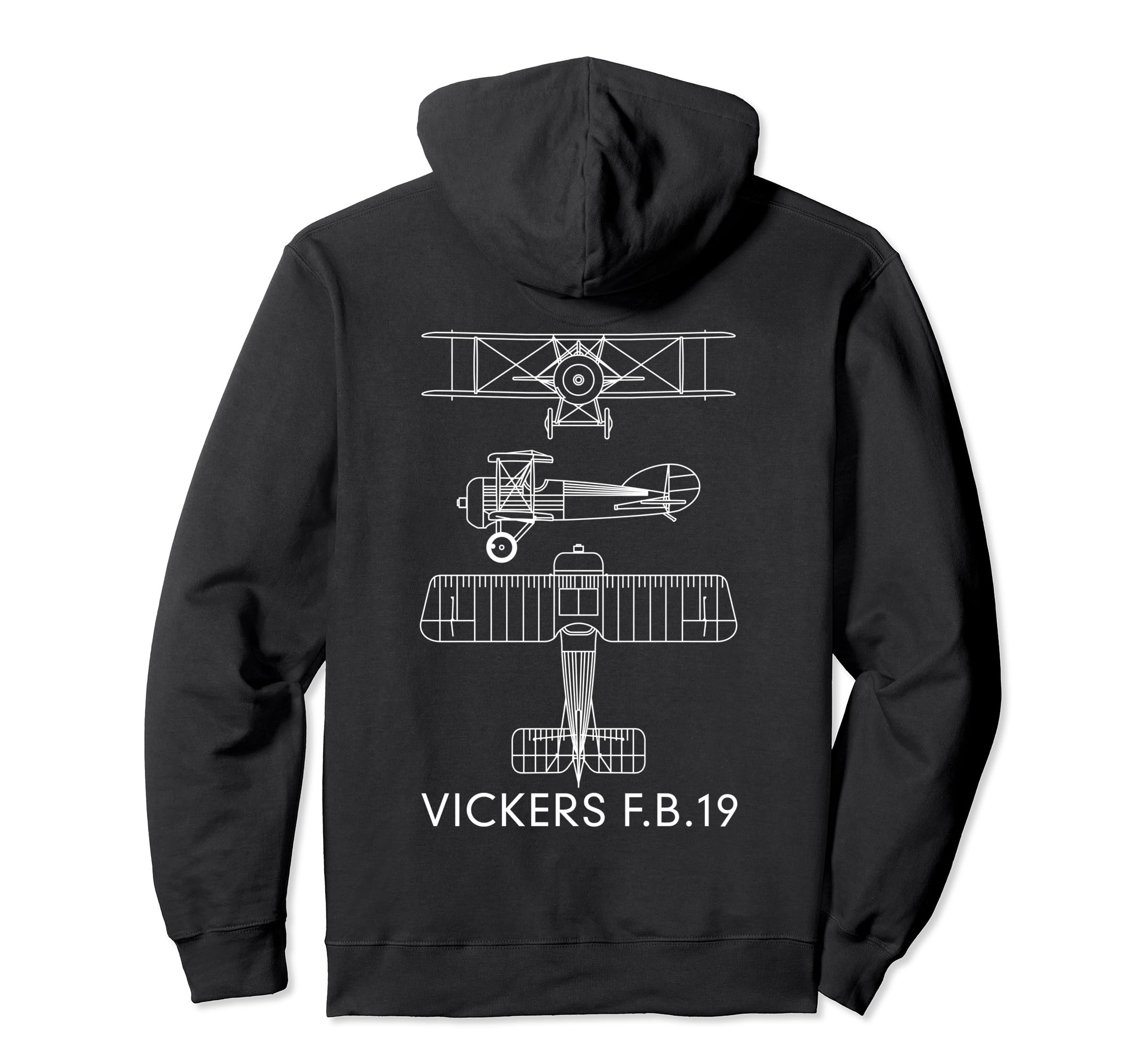 Vickers F.B.19 Fighting Scout Biplane WWI Plane Blueprint Pullover Hoodie, Black
