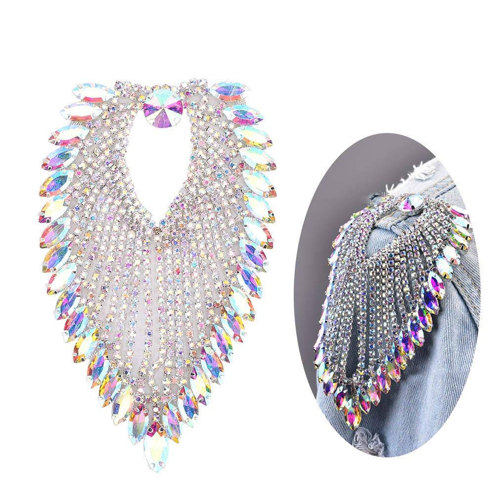 Rhinestone Chain, Shoulder Epaulets Tassel Chain Horse Eye Rhinestones for DIY Crafts Clothes Bag Decoration(Colorful)