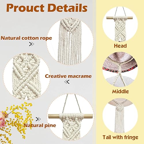 Miniatura 2 de 2 percheros para sombreros para pared, organizador de sombreros bohemio para colgar en la pared, tejido a mano bohemio para sombreros de vaquero