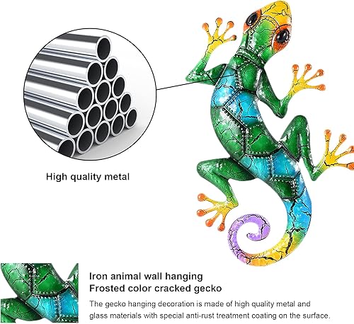 Miniatura 6 de AIZHIYI Gecko - Figura decorativa de metal para colgar en la pared, decoración de pared de Gecko de metal, esculturas de pared de lagarto,