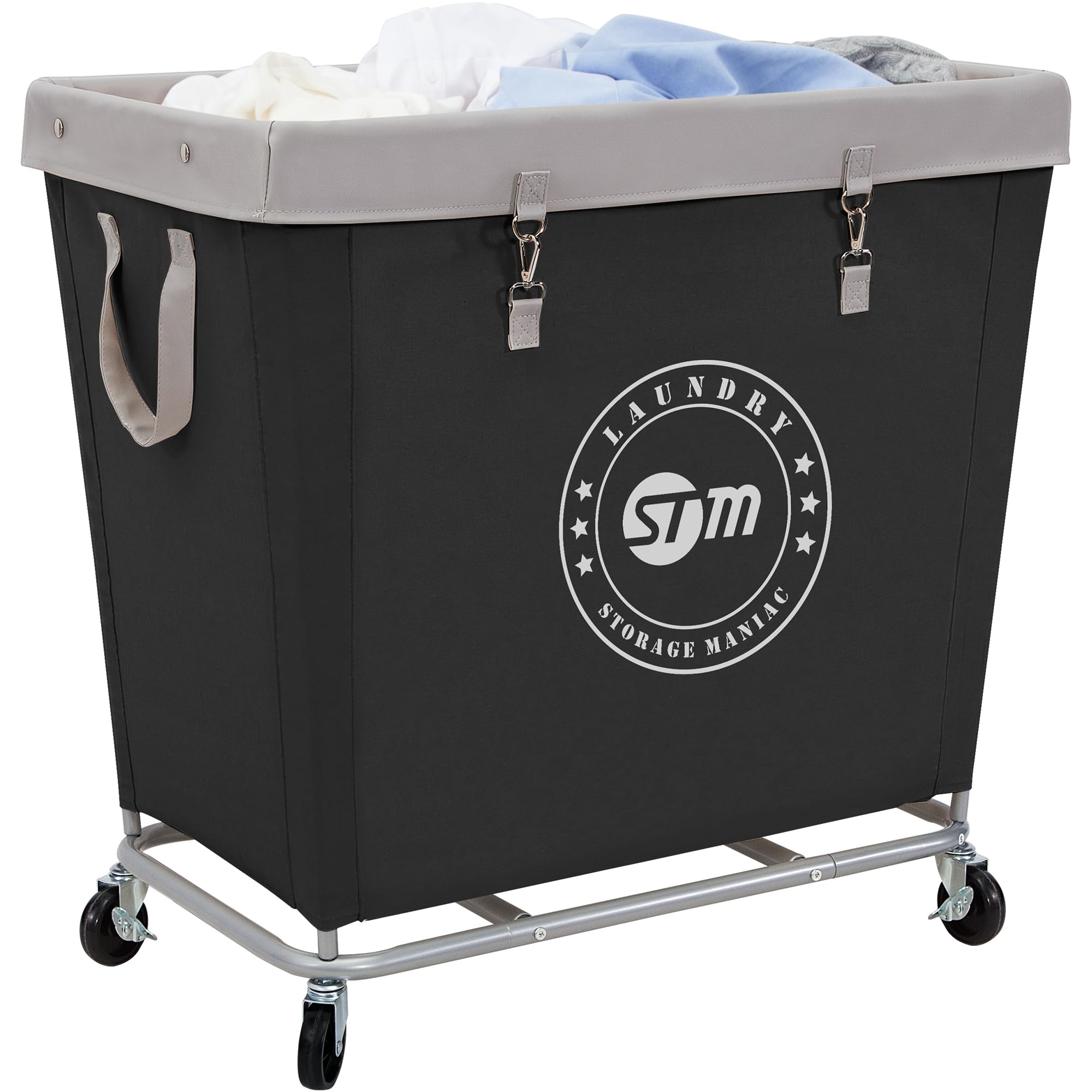 STORAGE MANIAC Commercial Laundry Hamper with Heavy Duty Steel Frame, 320 L Industrial Laundry Basket Cart with Wheels for Hotel, Home, Laundry Room, 31.7''L x 19.3''W x 30.91''H, Large Black