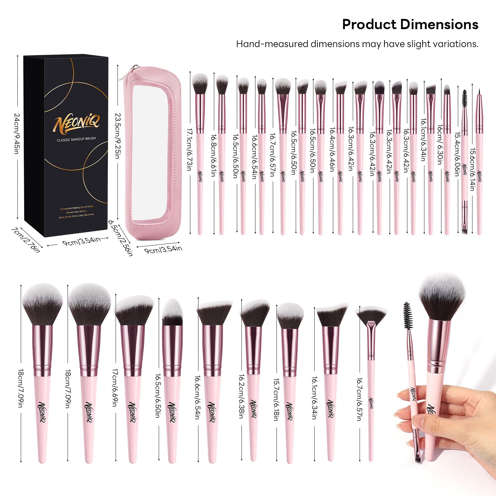 Set di 25 pennelli da trucco con custodia da viaggio, kit di pennelli professionali per fondotinta, correttore, cipria, ombretto e fard, strumenti cosmetici essenziali, set regalo portatile da