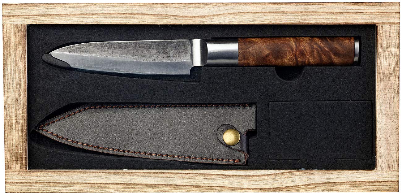 Tokio Kitchenware Couteau de Chef avec Lame en Acier Damas 12,7 cm et Coffret en Bois
