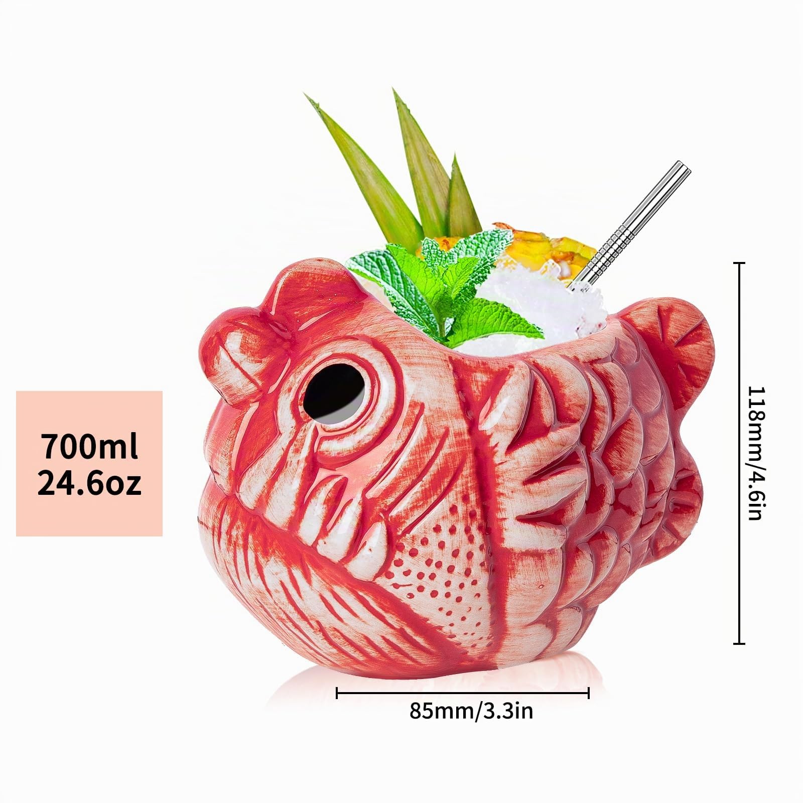 tiki Mugs Fish Tazas de cerámica hawaiano cóctel diseño creativo 697.4 g/700ml Tiki vasos - Juego de 2