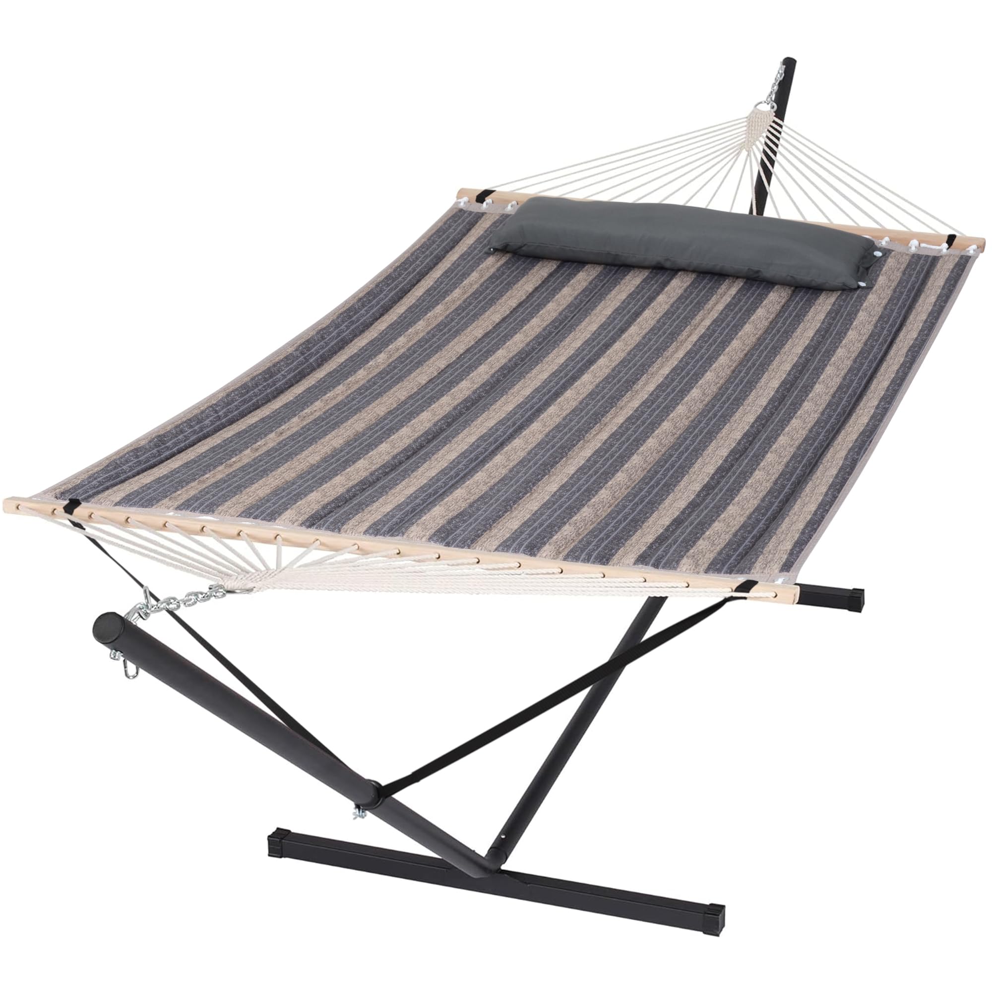 SUNCREAT Hammock with Stand 2 Person Heavy Duty, Gray Stripes