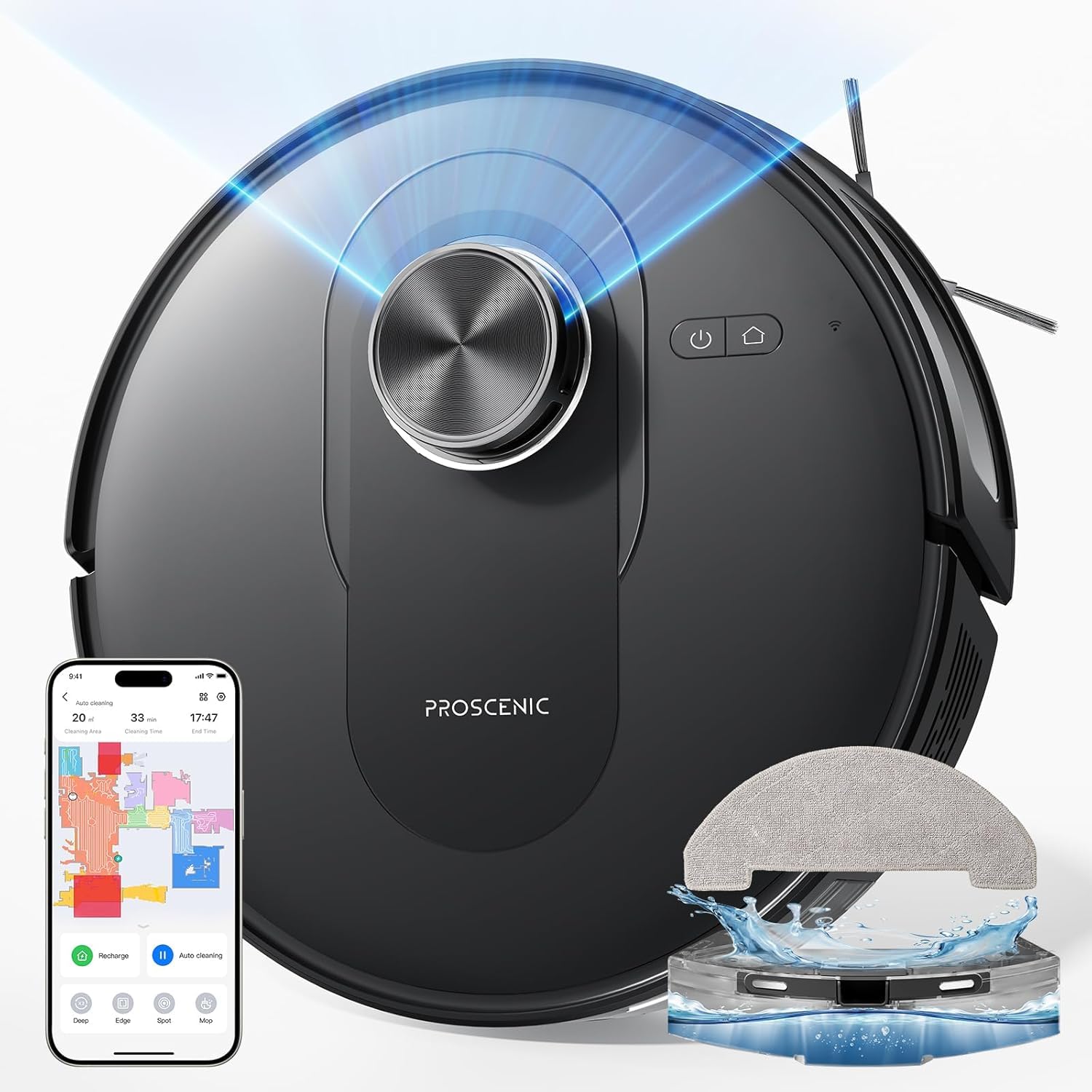 ProscenicQ8 Robot Vacuum Cleaner with Wiping Function 4200Pa 200min Vacuum  Cleaner Robot Powerful Laser Navigation with Maps, Control via App Alexa
