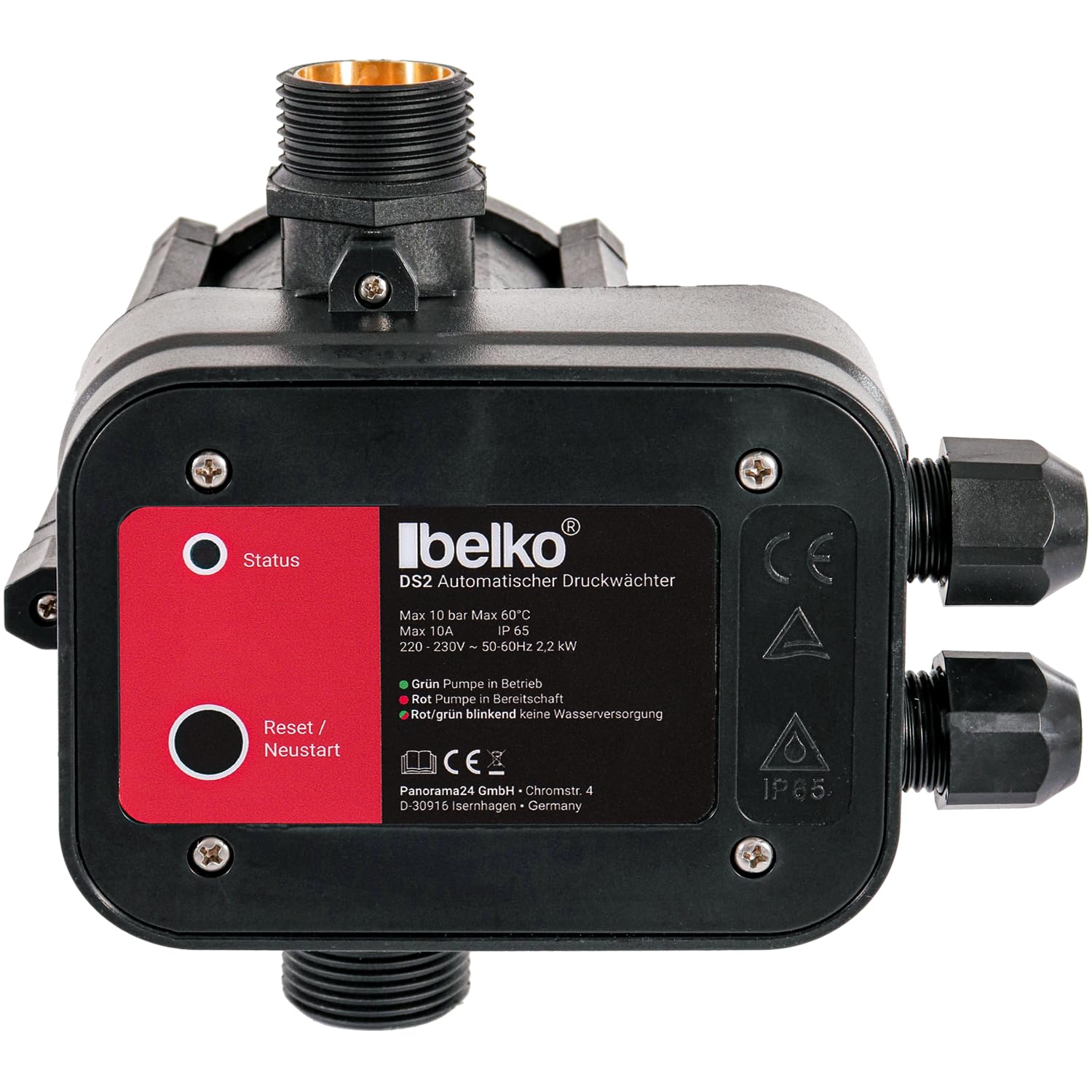 Belko Druckwächter Druckschalter für Wasserpumpen BIS 2,2 kW, mit Kabel bis 10 Bar, Gartenbewässerung elektronische Pumpensteuerung Hauswasserwerk Trockenlaufschutz