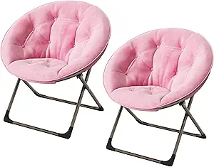 Saucer Chair, Comfy Chair Faux Fur Lounge Moon Chair with Folding Metal Frame, Oversized Plush Foldable Flower Accent Seat for Adults, Teens, Bedroom, Dorm or Living Room(2PCS, Pink)