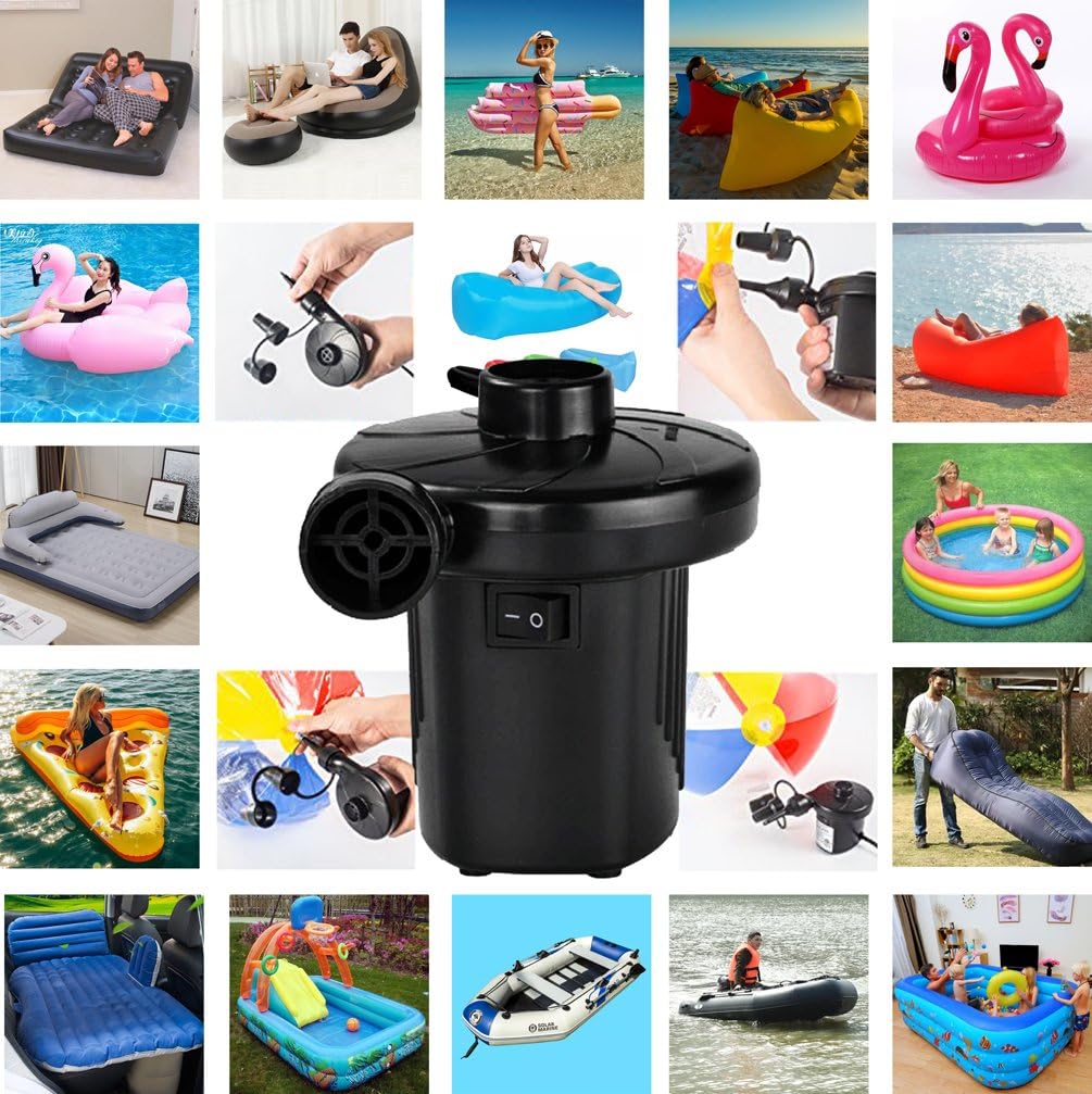Electric Air Pump AC/DC Dual Use Equipped With 3 Interconnect Nozzles Air Flow 200L/min Used for Inflatable Swimming Pools Boats Sofas Swimming Rings Bed Mattress