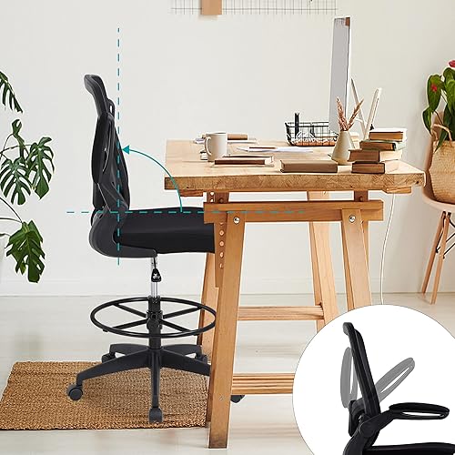 Miniatura 4 de Silla de redacción alta de oficina, silla de computadora ergonómica de malla con respaldo medio, silla de escritorio de pie ajustable con soporte