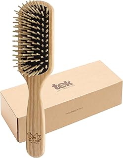 Medium Rectangular Brush with Short Pins in Ash Wood, Handmade in Italy, for Fine or Straight Hair – 22 x 5.5 cm