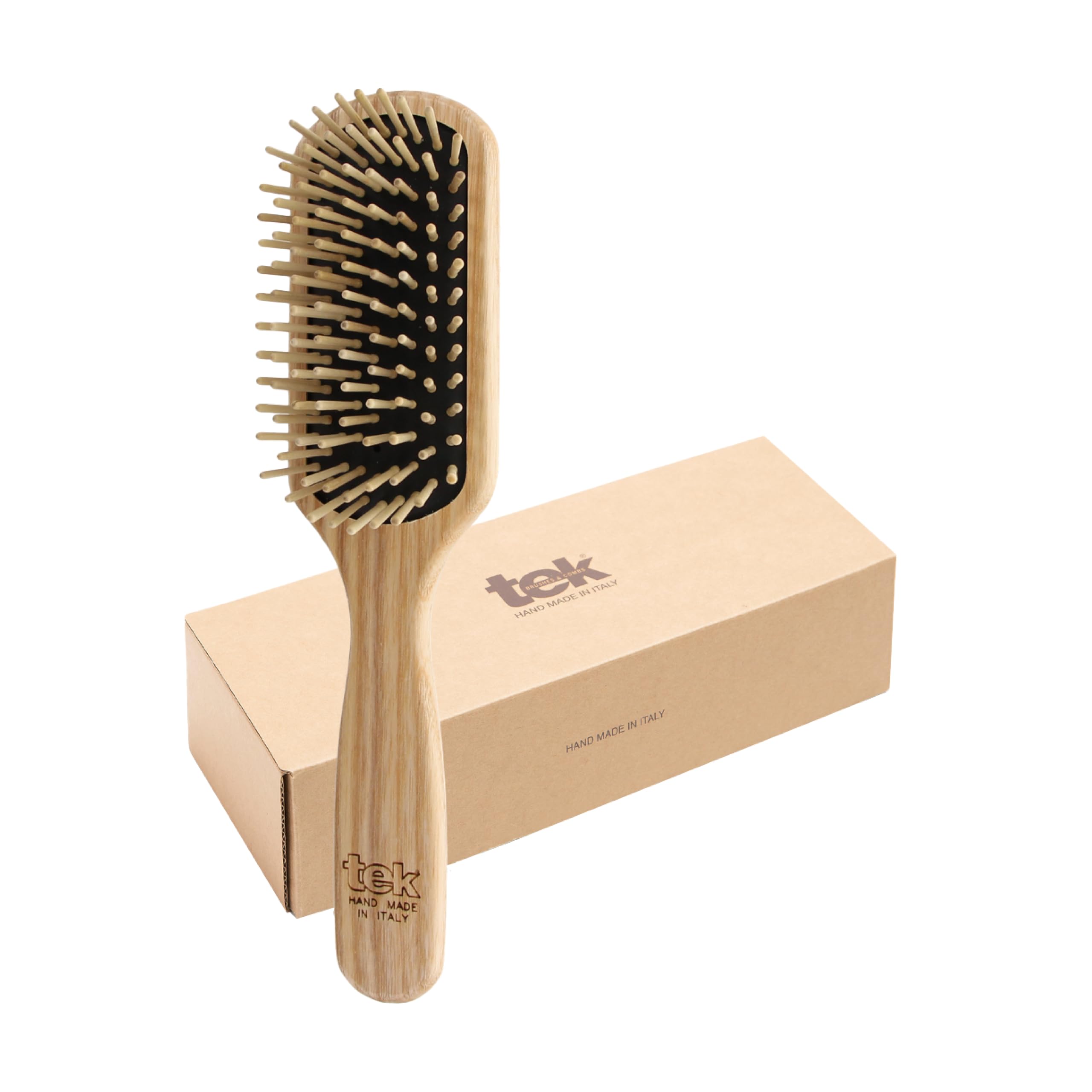 Tek small paddle hairbrush in ash wood with regular pins- Handmade in Italy