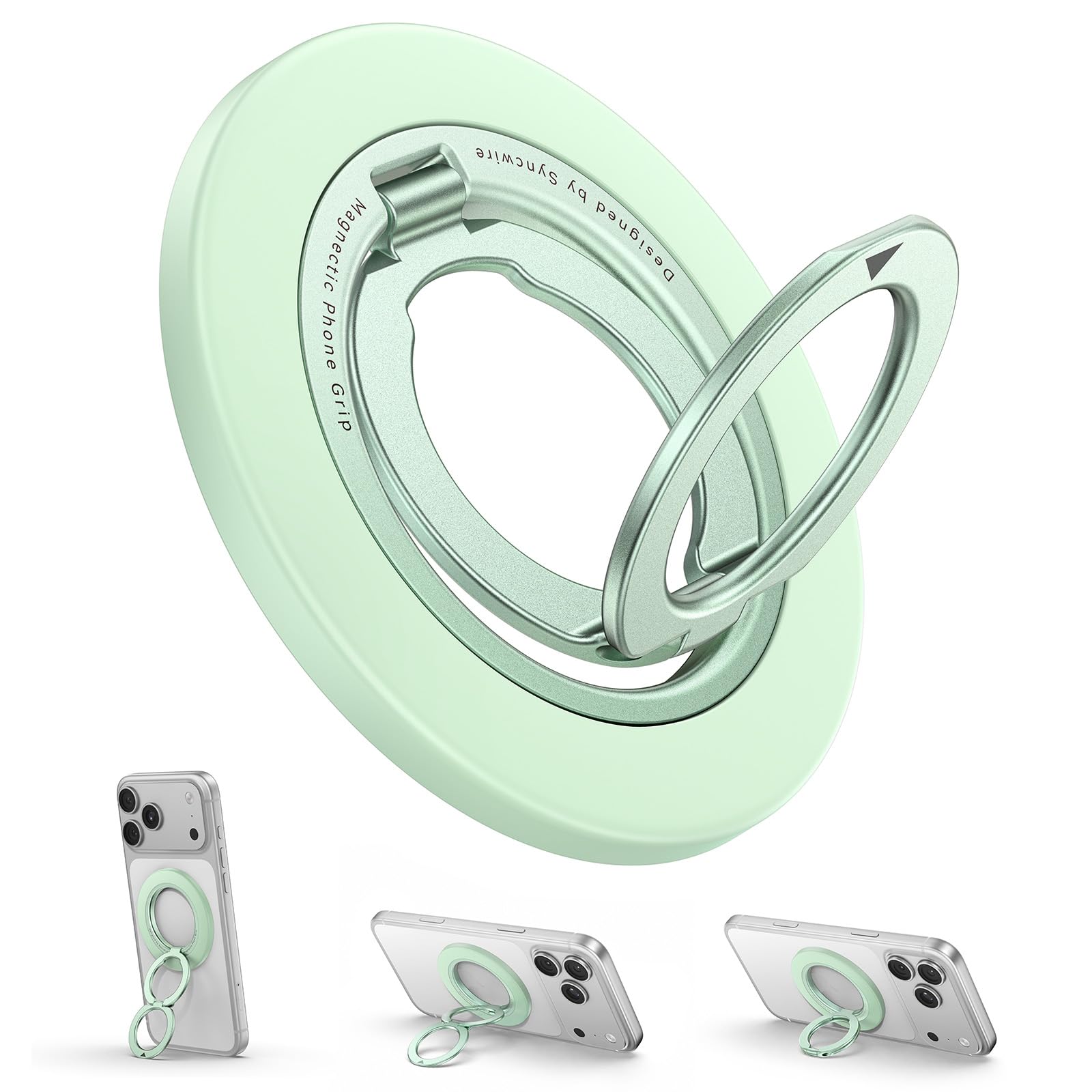 SYNCWIRE Supporto ad anello magnetico per telefono, impugnatura su entrambi i lati con magnete potente, supporto girevole a 360°,verde