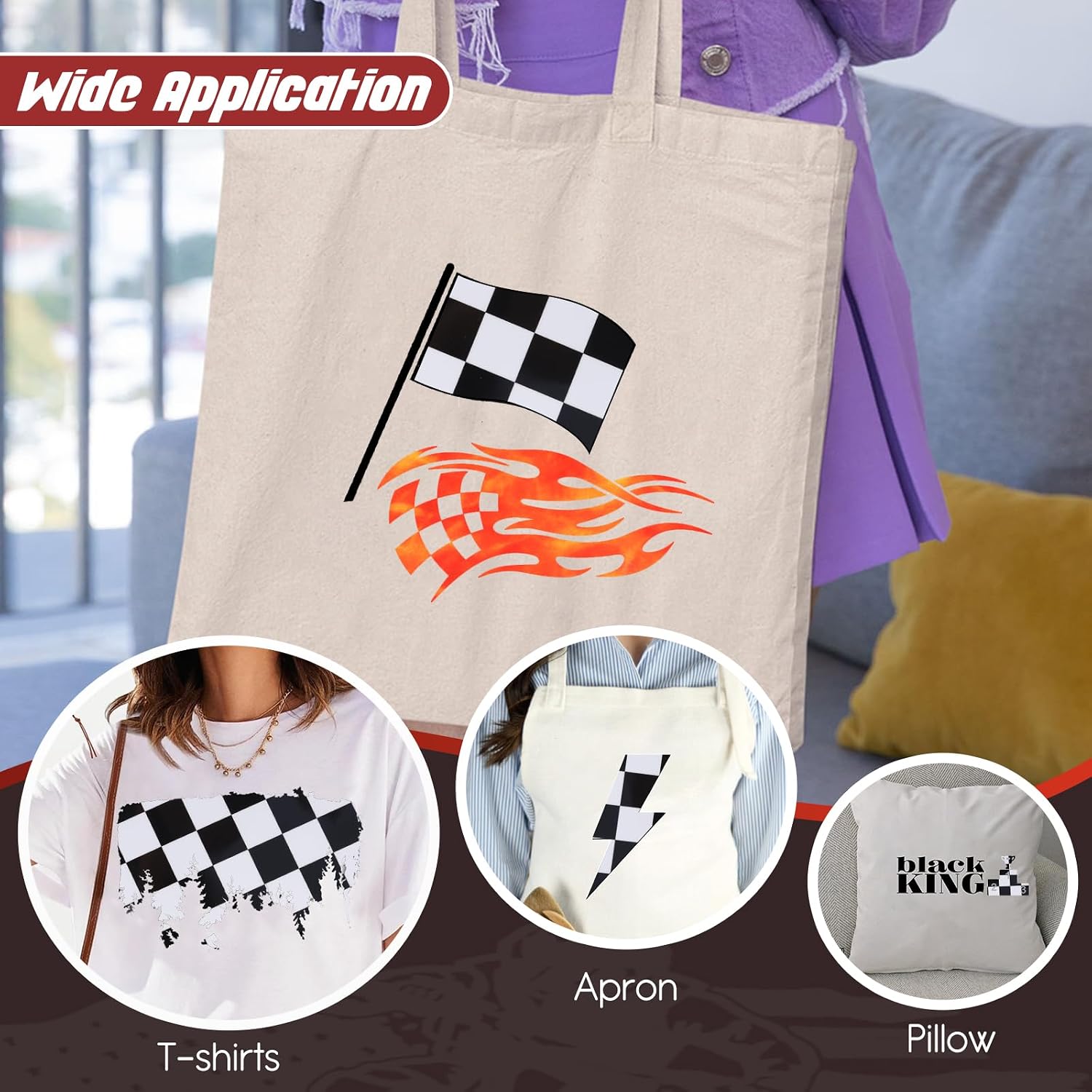 Check Flag HTV Vinyl Roll - 12'' x 8ft Checkerboard Heat Transfer Vinyl Racing Flag Patterned HTV Vinyl for Fabric Checker Iron on Vinyl