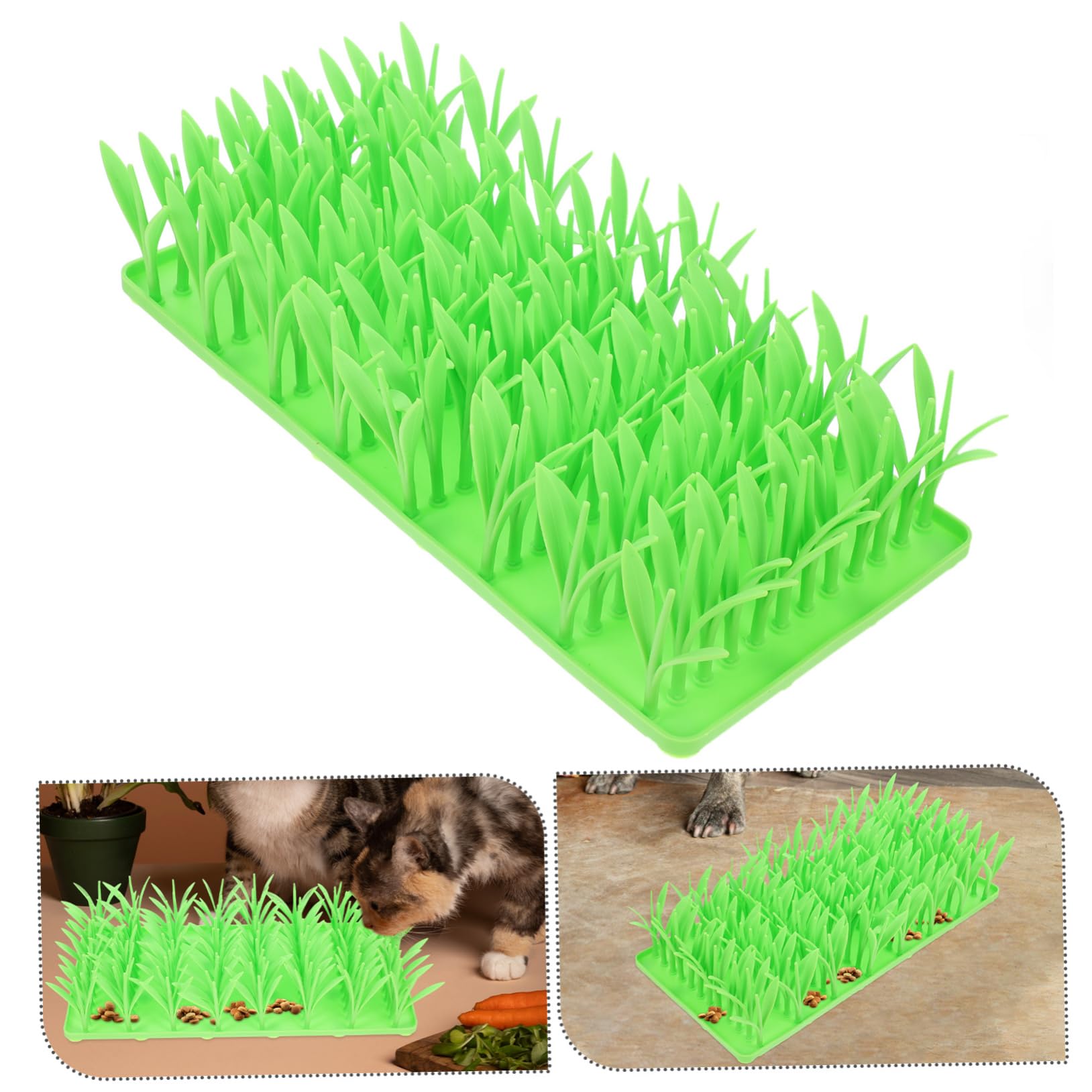 POPETPOP Silikon Futtermatte in Grasform für Katzen rutschfest zum Langsamen Fressen und Schnüffeln Interaktiv Lichtgrün