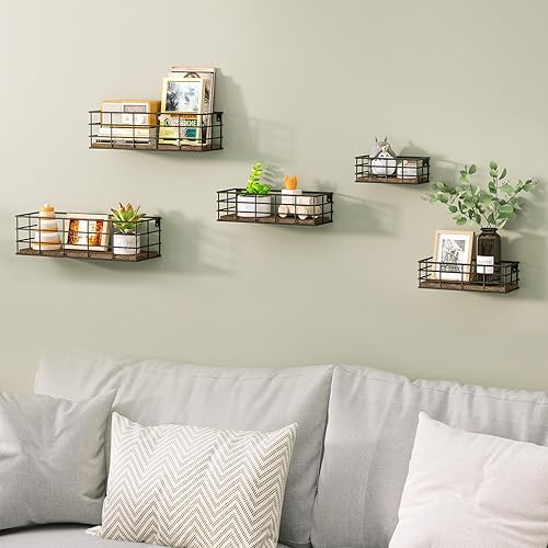 Miniatura 9 de Fixwal Estantes flotantes colgantes, 2 juegos de estantes montados en la pared para almacenamiento en la pared, estante de almacenamiento colgante