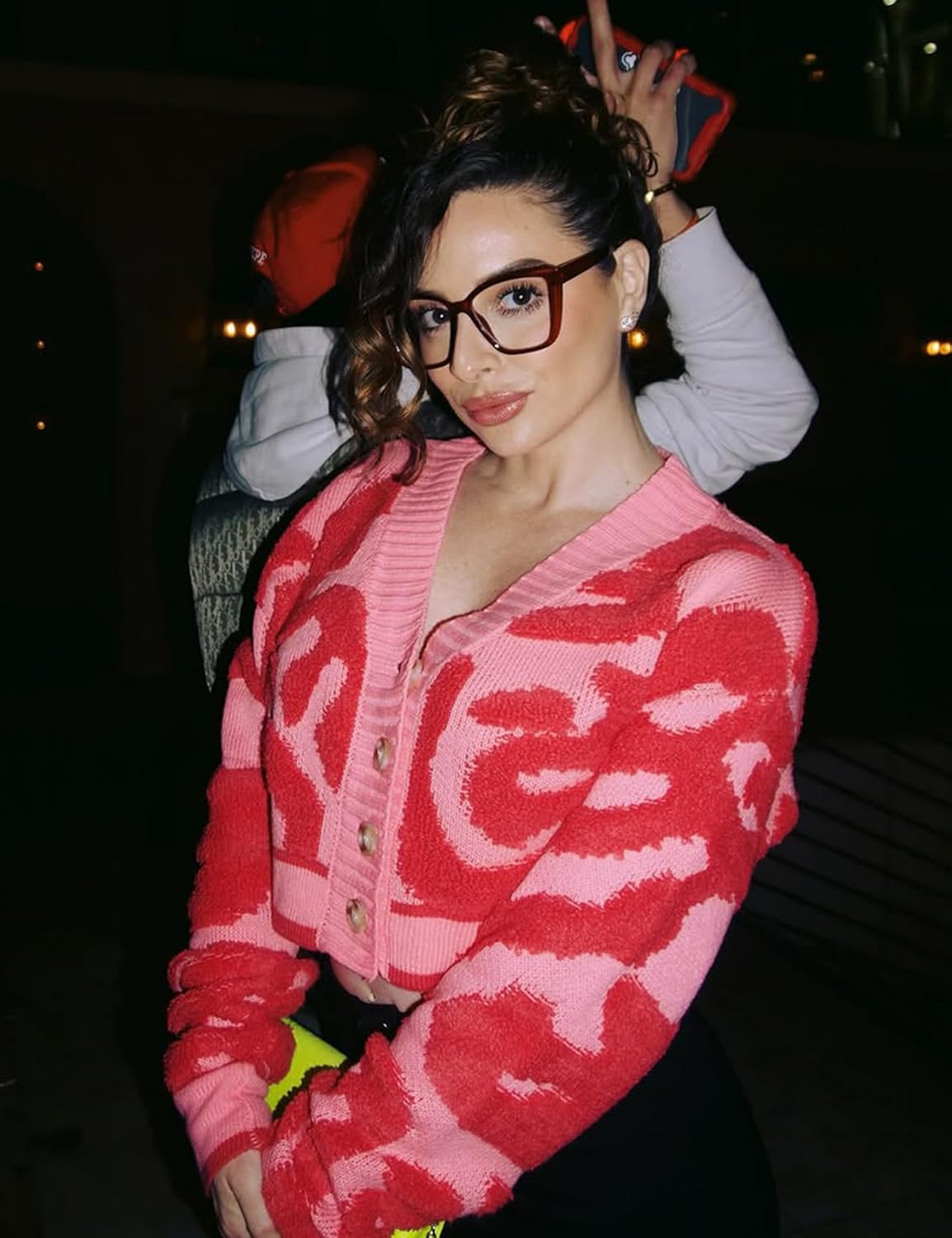 Wyeysyt Womens Cropped Color Block Cardigan Sweaters Long Sleeve Button Down Open Front Knit Sweater Outerwear - Image 2