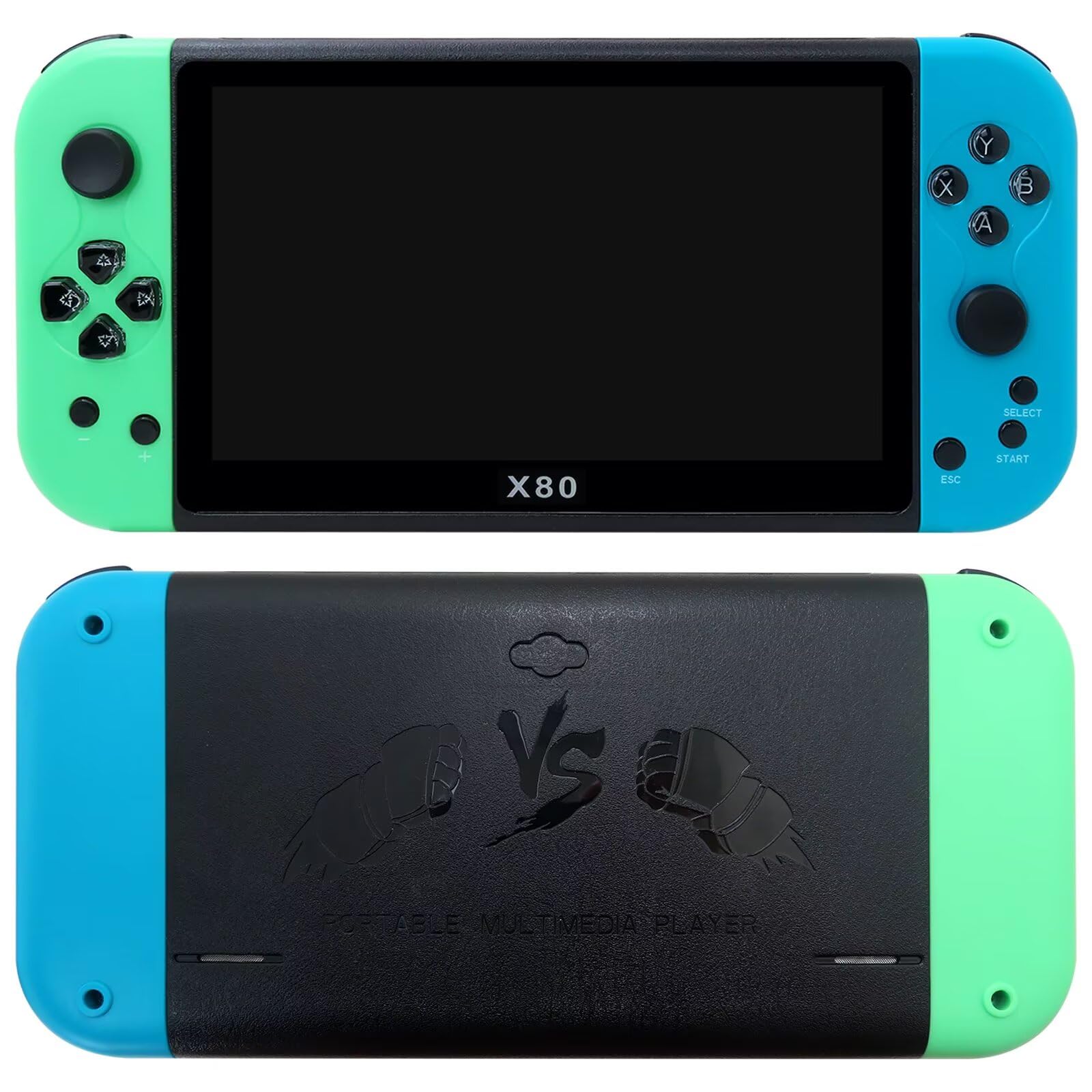 SUNJCO X80 Handheld Game Console 16Gb 7-inch HD Output Retro Game Support TV Playing Games Console Birthday Gift for Kids Adult - Blue&Green