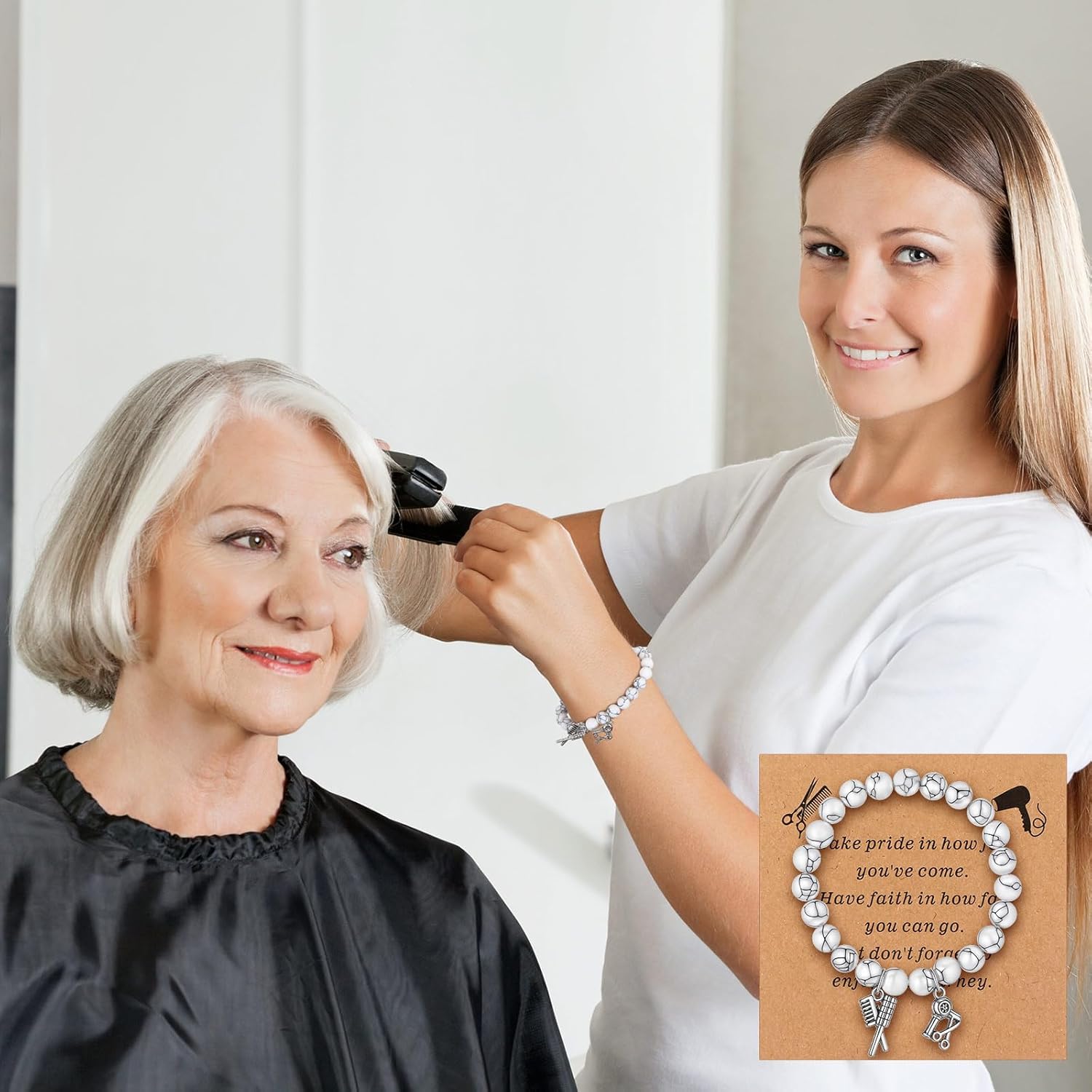 12 Set Hairstylist Gift Bracelet for Women 12 Hairdresser Bracelet 12 Card with Black Velvet Pouch Hair Stylist Jewelry Inspirational Cosmetology Gifts for Her Women Friends Hairdresser - Image 6