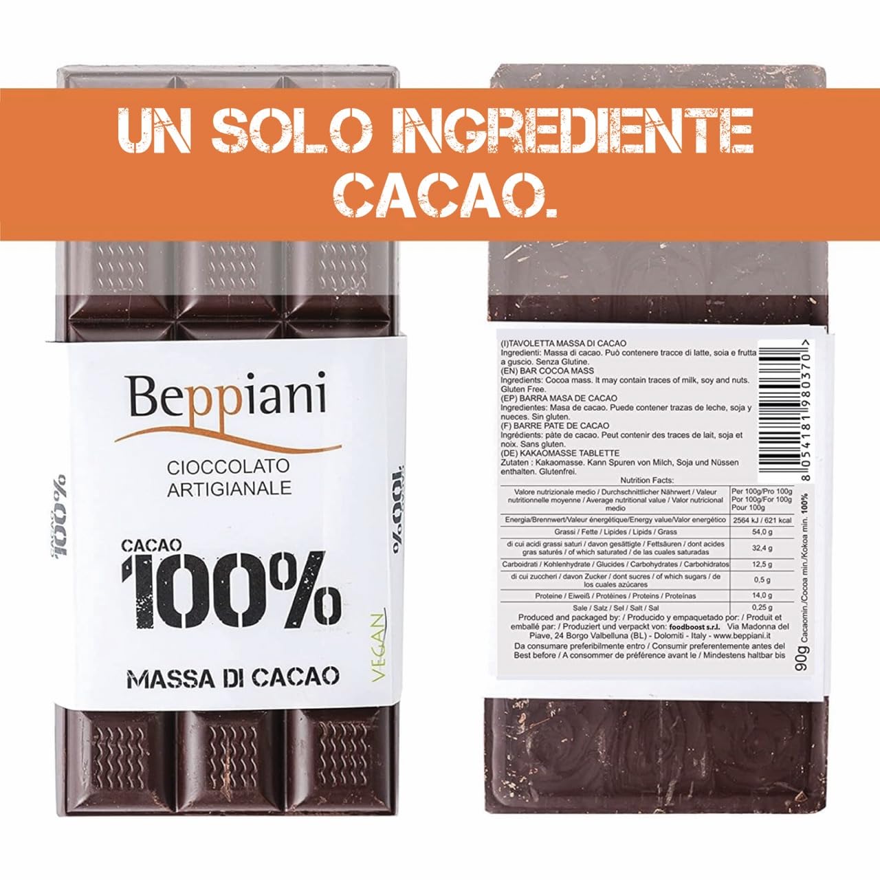 Beppiani 100% Pâte de Cacao, Chocolat Artisanal, vegan, sans sucre, riche en antioxydants, pour une alimentation équilibrée - Ensemble Made in Italy (10)