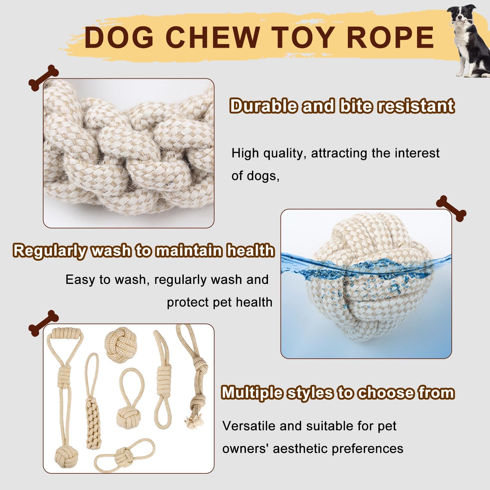 7 Stück Hundespielzeug Seil, Hundespielzeug Set mit Knoten Ball Robustes Kauspielzeug Hund Interaktives Kauen Hundeseil Welpenspielzeug für Welpen Kleine Mittelgroße Große