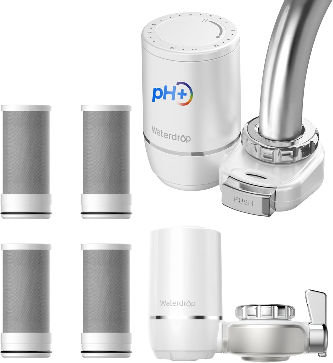 Waterdrop Water Filter for Sink Faucet with Alkaline Faucet Water Filter320 Gallon Tap Water Filter for Kitchen Sink, NSF Certified Reduces Chlorine, Faucet Mount Water Filtration System, 5 Filters