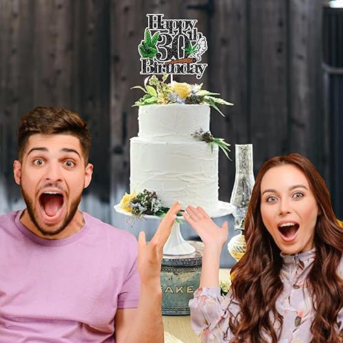 Miniatura 5 de Decoración para pastel de cumpleaños número 30 con temática de marihuana, fiesta de cumpleaños temática 420, decoración unisex LIANGSS