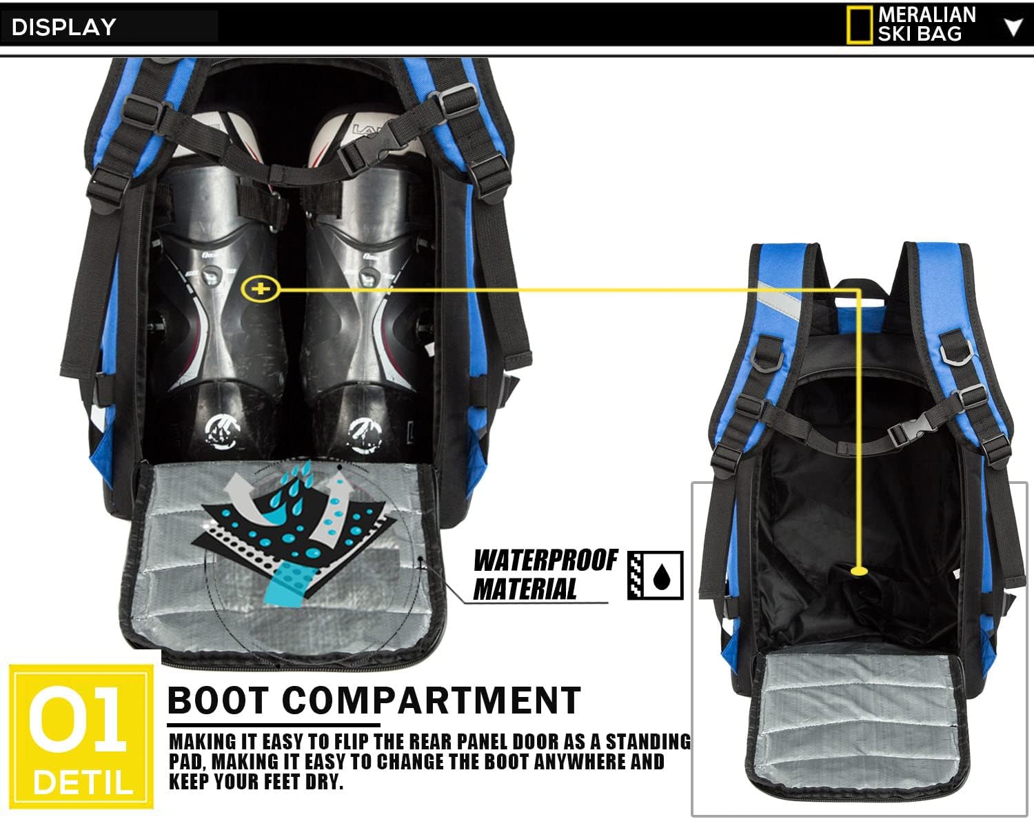 Ski Boot Bag - 50L Ski Boot Travel Backpack Waterproof Snowboard Boot Backpack for Travel Stores Gear Including Helmet, Goggles and Outerwear.