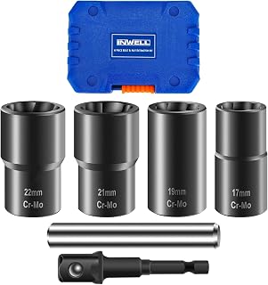 6 Piece Bolt Nut Extractor Set,1/2 Inch Drive Lug Nut Remover Tool,Wheel Lock Removal Kit,Easy Out Broken Lug Nut tools,for Damaged,Frozen,Studs,Rusted,Rounded-Off Bolts&Nuts Screws