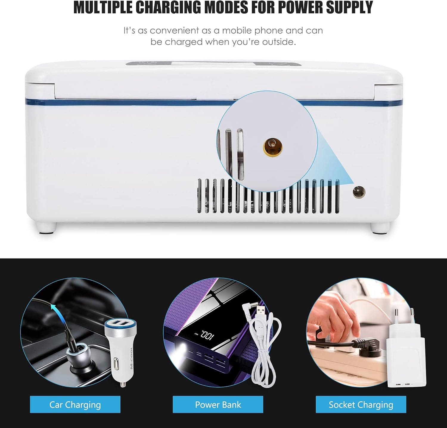CGOLDENWALL Insulin Cooler Travel Case 12 Hours Portable Cooler Mini Medicine Refrigerator Drug Reefer with Alarm Multiple Modes of Power Supply