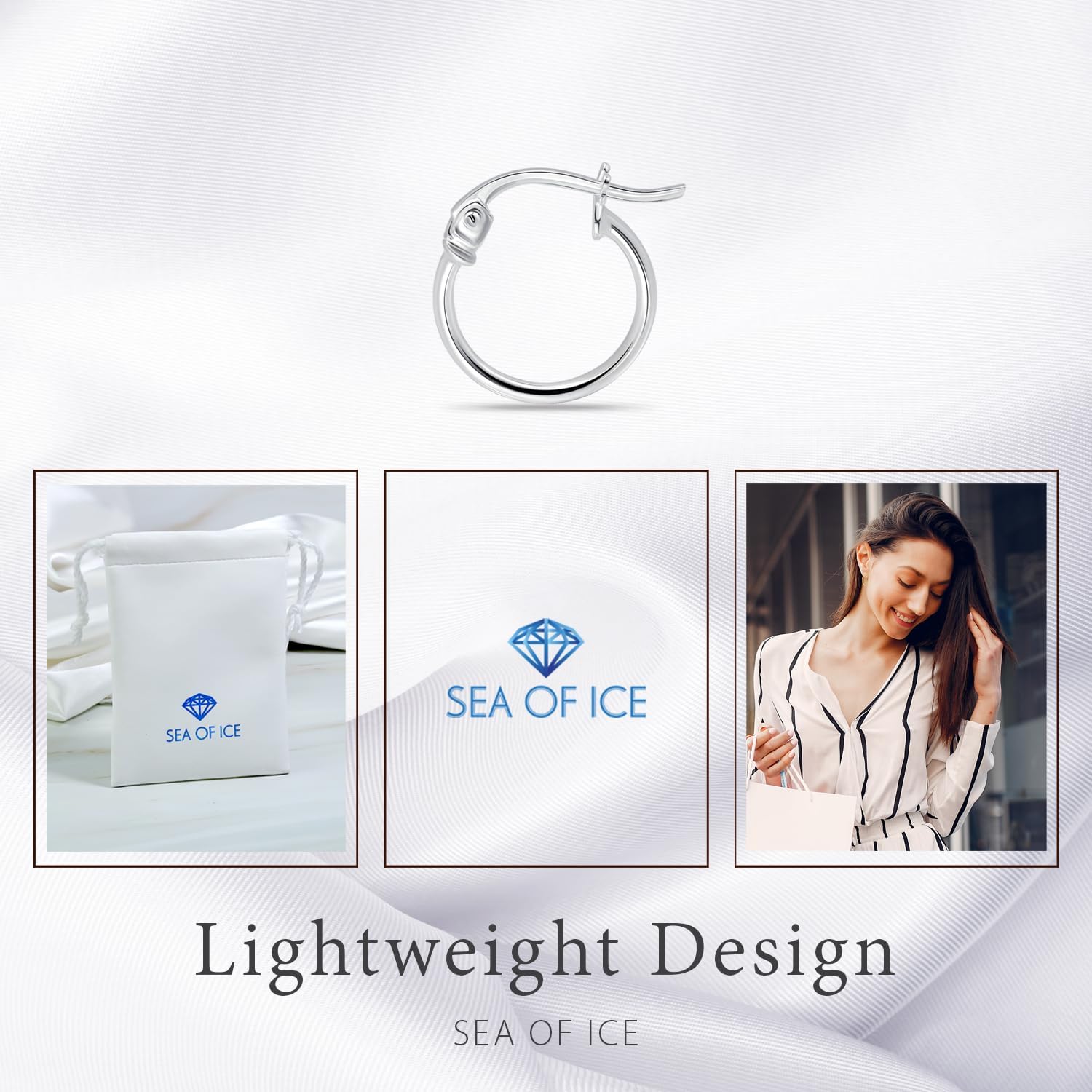 SEA OF ICE 925 Sterling Silver Hoop Earrings for Women - Hypoallergenic Earrings for Women in Sterling Silver, Yellow Gold, Rose Gold or Black Rhodium | Sizes 12MM, 15MM, 20MM or Multipack - Image 6