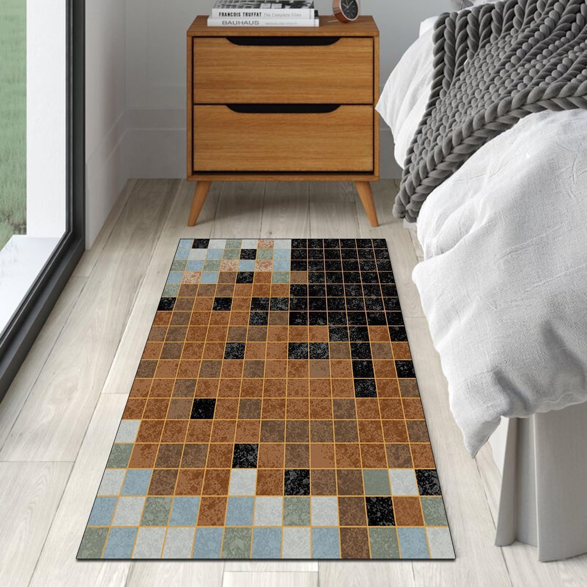 Dywanik Do Korytarza 120x150 Cm Czarny Kuchenny Antypoślizgowy Dywanik Zmywalny W Paski Antypoślizgowy Długi Dywanik Do Korytarza, Sypialni, Schodów, Brown Black, 100x100CM