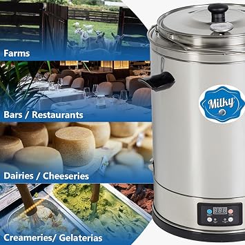 Milk Pasteurizer Milky FJ 15 (115V) | For Milk, Cheese, Yogurt and Juice | 3.7 Gal | Made of Stainless Steel | Removable Container | Time and Temperature Control | Made in the EU |