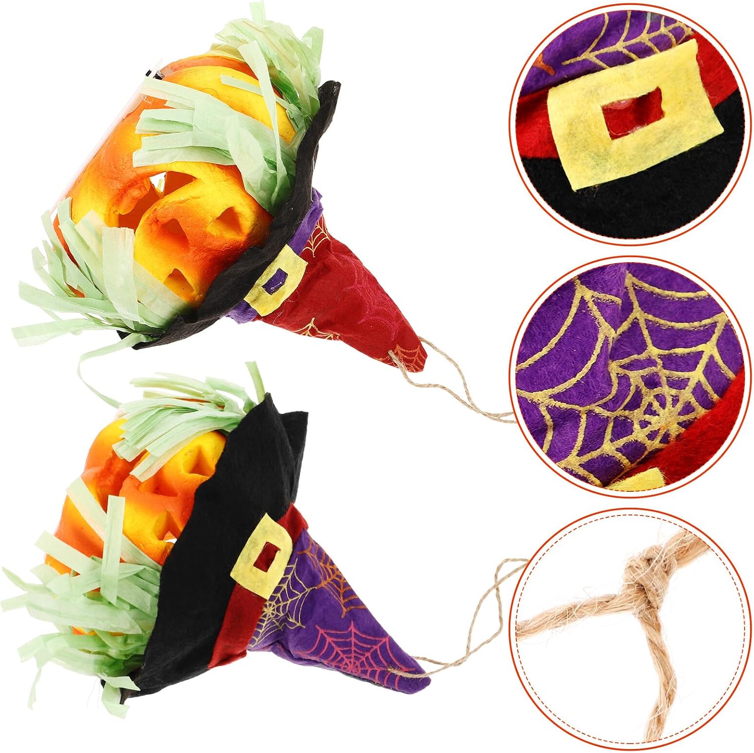 Uonlytech 2pcs Halloween Foam Pumpkin Lanterns Hollow Carved Design, Battery Operated Halloween Hanging Lamps for Indoor and Outdoor Party Decorations
