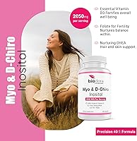Vista 3 de Myo& D-Chiro - Suplemento de inositol, con folato y vitamina D, proporción 40 a 1, incluye DHEA, ayuda en el equilibrio hormonal, función ovárica