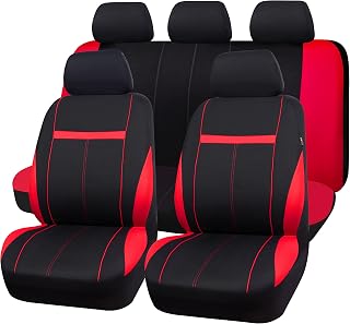 CAR-GRAND Universal Fit Sporty Cloth Full Set Car Seat Covers, Fit for Car, Truck, Sedan, Vans, SUV, Breathable, Washable, Airbag Compatible, Zipper Design
