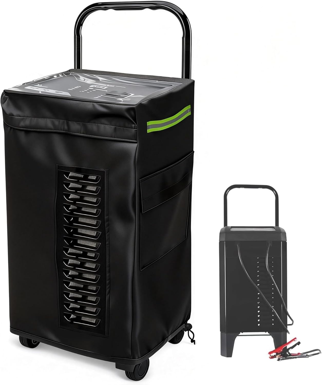 Wheeled Battery Charger Cover Heavy Duty 600D Waterproof Windproof Protector with Clear PVC Top Breathable Mesh Side Zipper Tool Pouch Universal Fit for SC1309 SC1445 SC1446 Auto Engine Starter