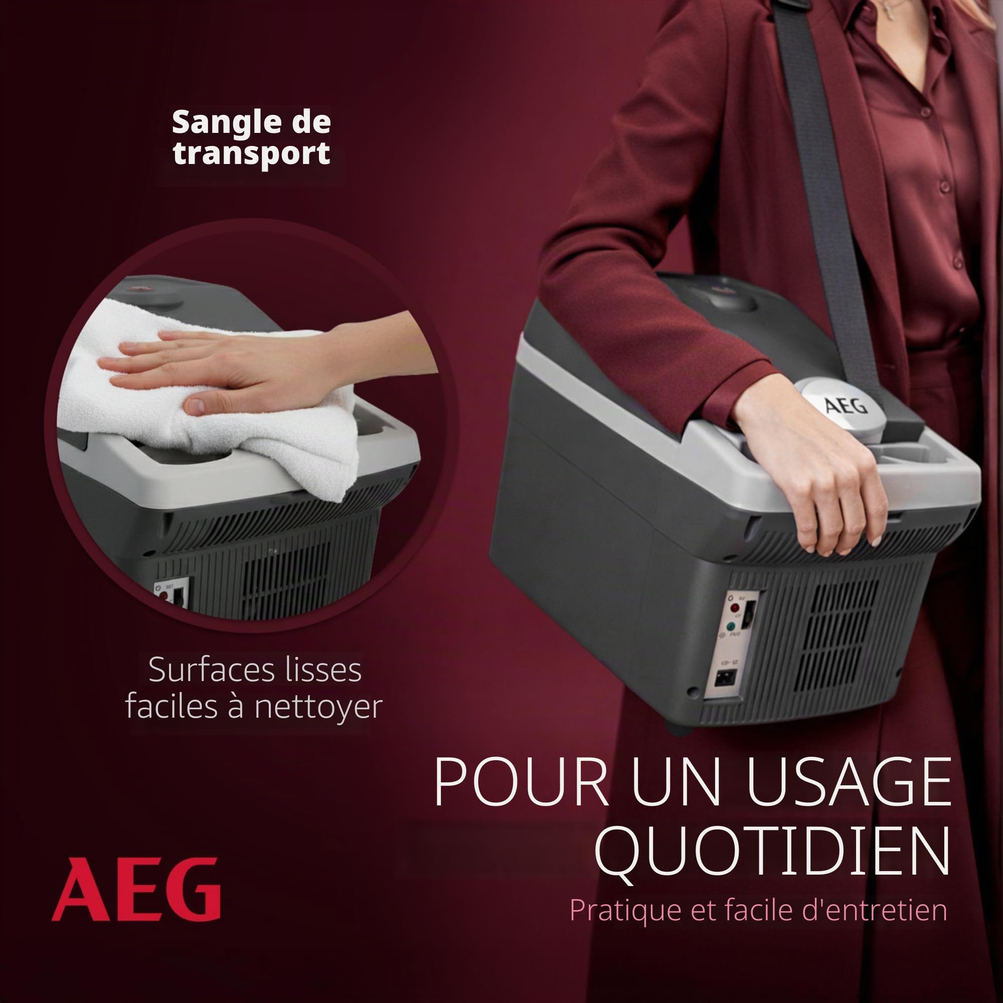 AEG Automotive Board-Bar BK 16 Glacière thermoélectrique et chauffante 16 litres, 12 volts pour voiture et prise, peut être fixée à la voiture, argent