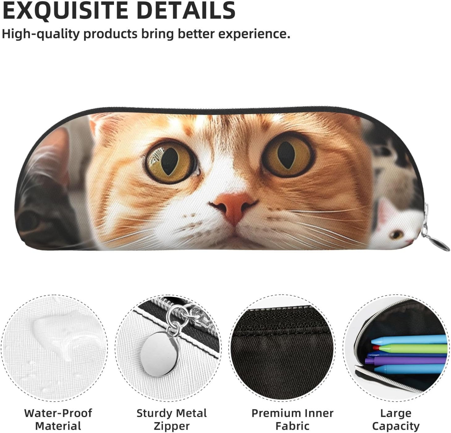 Pencil Case Funny Pet Cat Big Pencil Bag Portable Coin Pouch Aesthetic Cosmetic Bag Leather Makeup Bag image 5