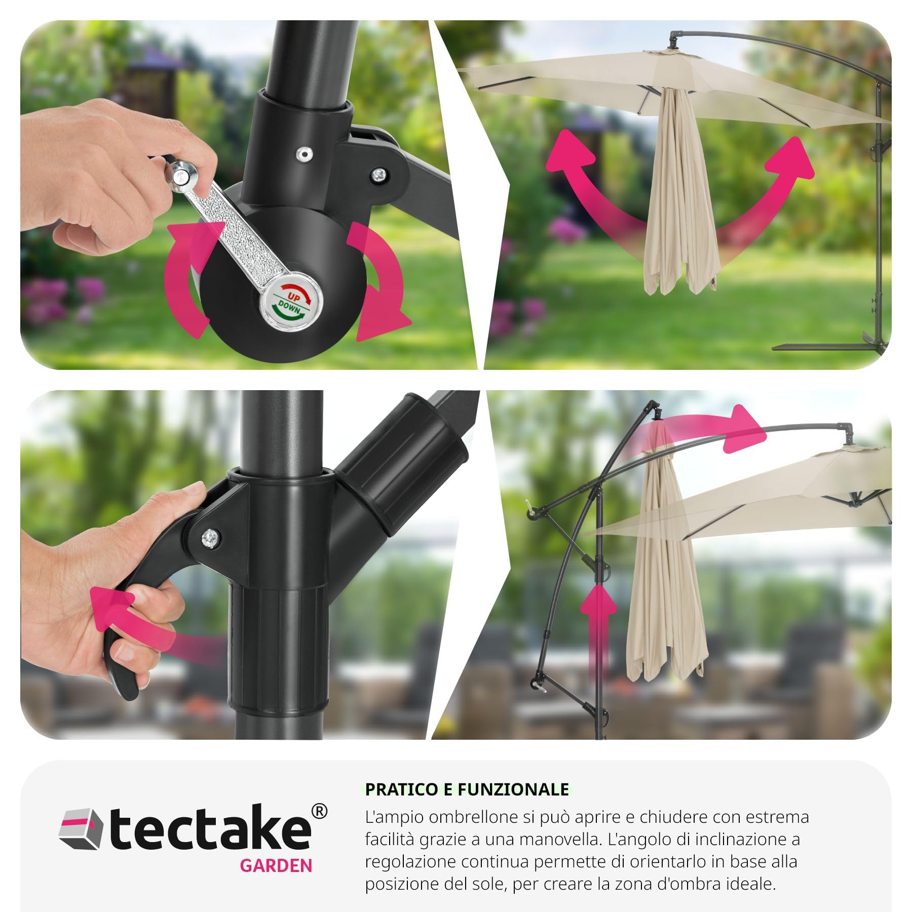 tectake® Ombrellone da Esterno con Robusta Struttura di Sostegno, Inclinabile, Idrorepellente, Resistente ai Raggi UV, Custodia Ombrellone da Giardino Inclusa