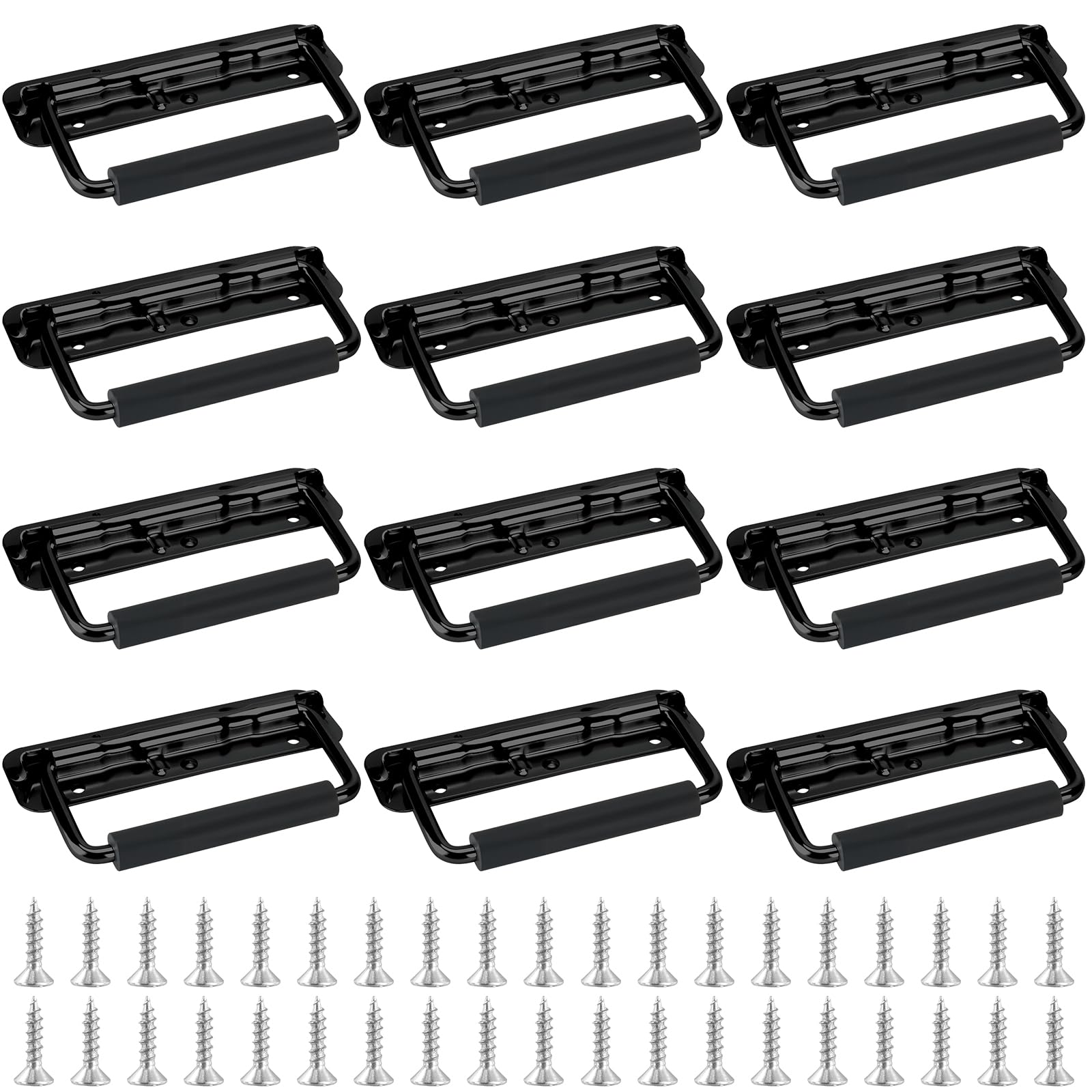 12 sztuk uchwytów sk?adanych, czarny, 140 x 40 mm, uchwyt skrzyniowy z wbudowan? spr??yn?, metalowy uchwyt do noszenia, srebrny, sk?adane uchwyty spr??ynowe do skrzy?, szaf, skrzynek